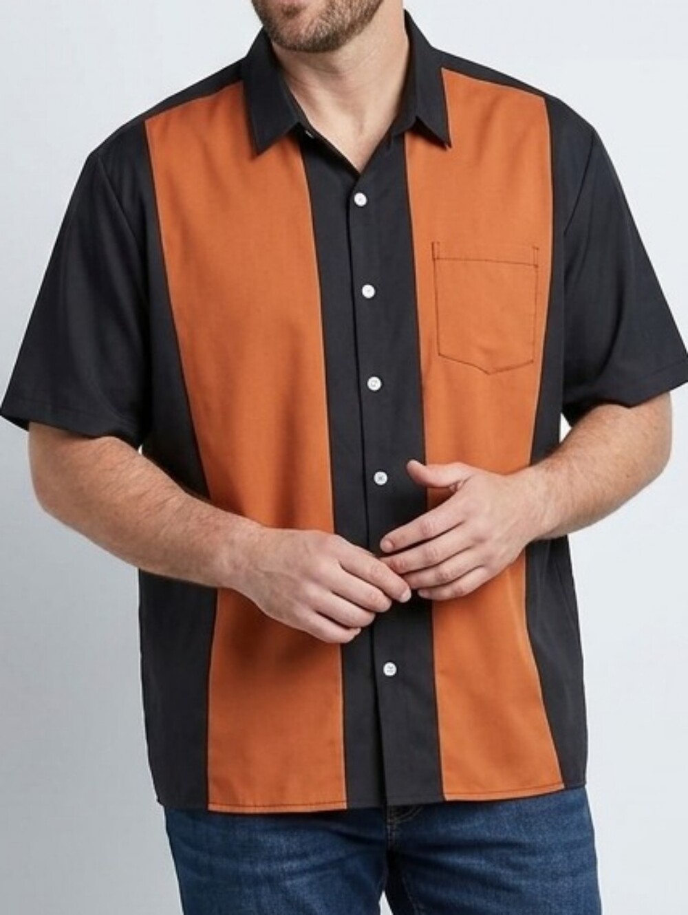 Hardaddy Orange Black Colorblock Short Sleeve Button Down Shirt XXL Retro Casual